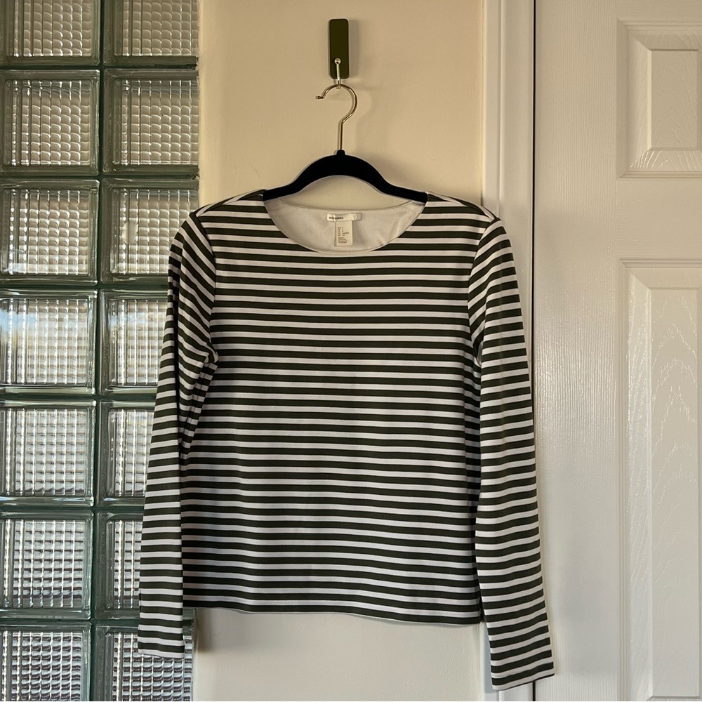h&m white and green striped long sleeve